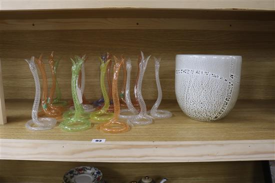 A collection of glass studio, snakes and vase